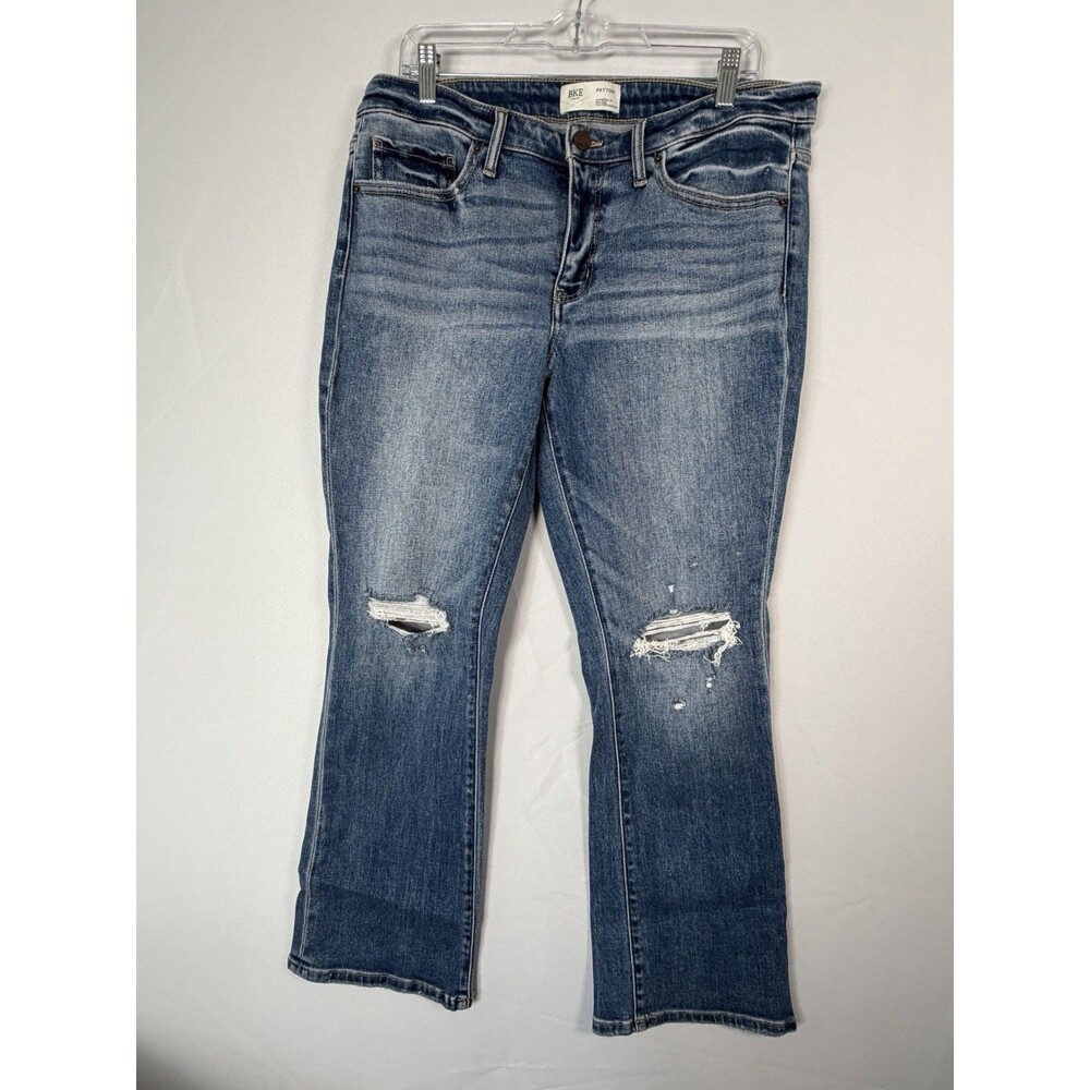 BKE Payton Women’s Jeans 31x30 Blue Mid Rise Bootcut Distressed Stretch Denim